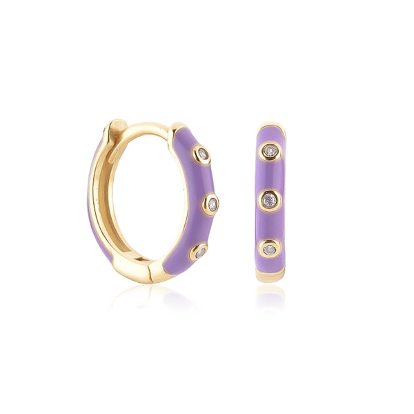 Purple enamel mini hoop earrings