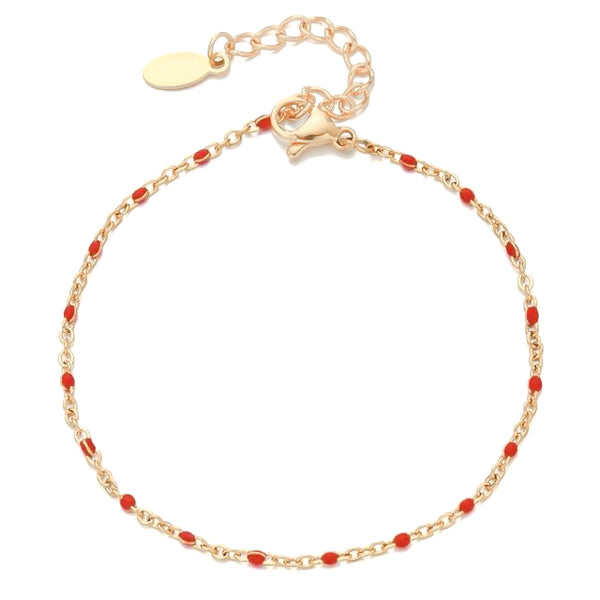 Red beaded gold chain bracelet