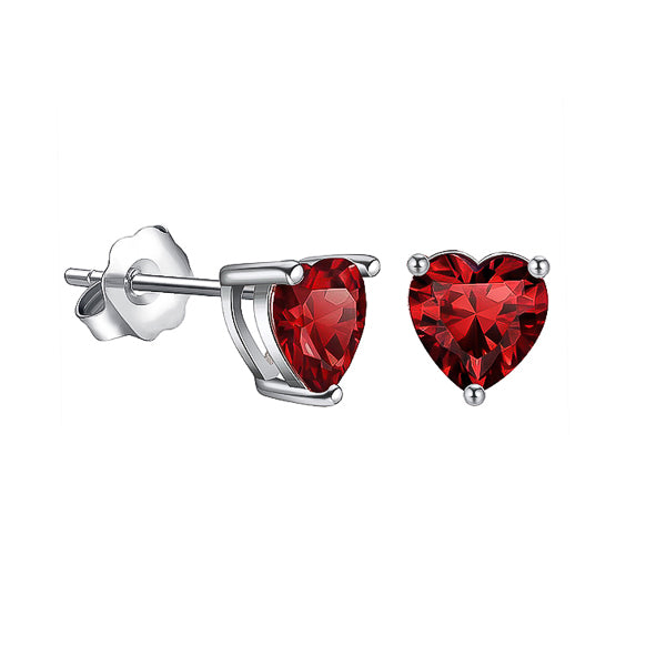 Red cubic zirconia heart stud earrings