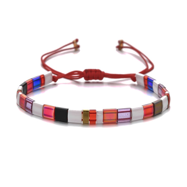Red flat square bead bracelet