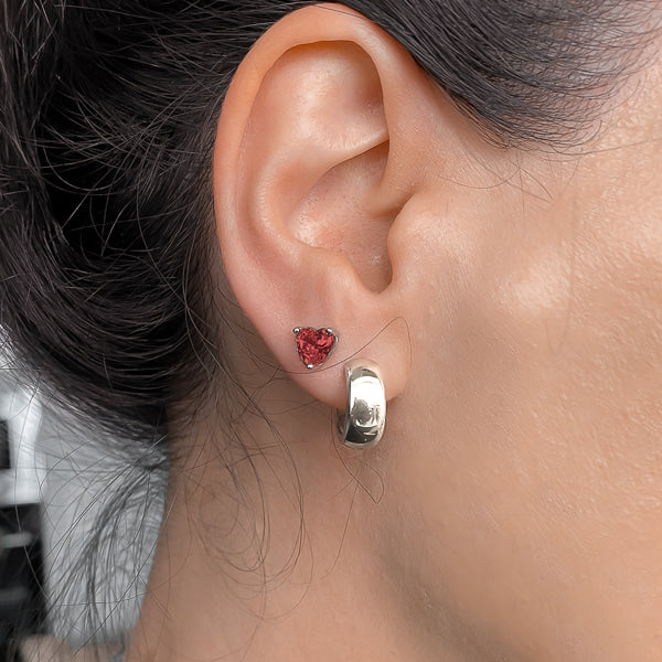 Heart-shaped red cubic zirconia stud earrings