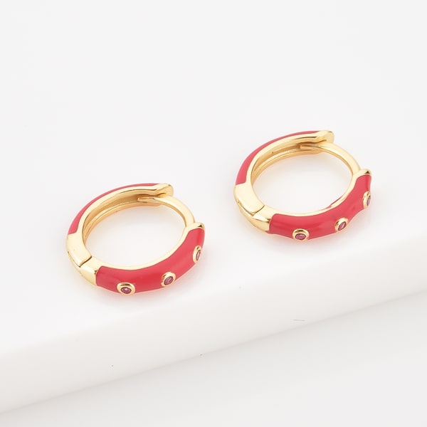 Red enamel mini hoop earrings details