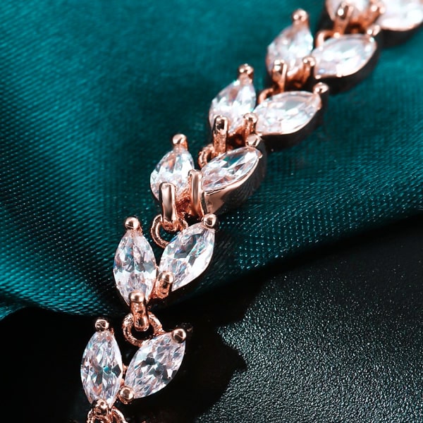 Rose gold bracelet with marquise crystal leaves