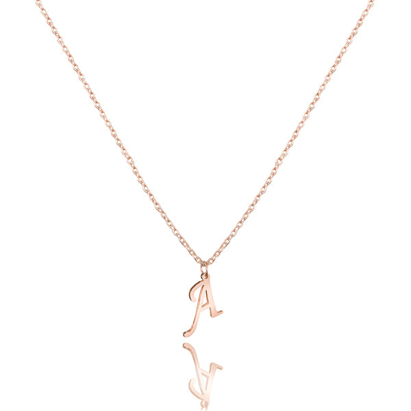 Rose gold necklace with cursive initial letter pendant