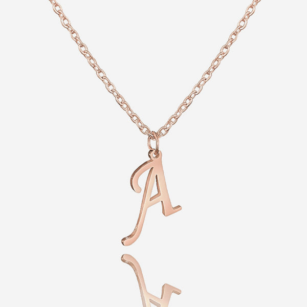 Rose gold cursive initial letter pendant necklace