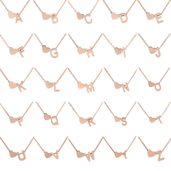 Rose gold initial and heart charms