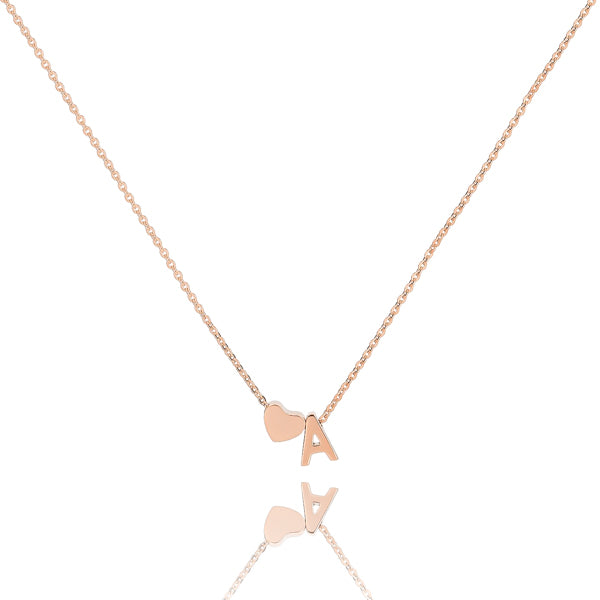 Rose gold heart initial letter necklace