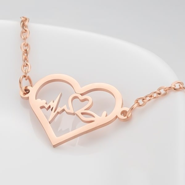 Waterproof rose gold heartbeat bracelet