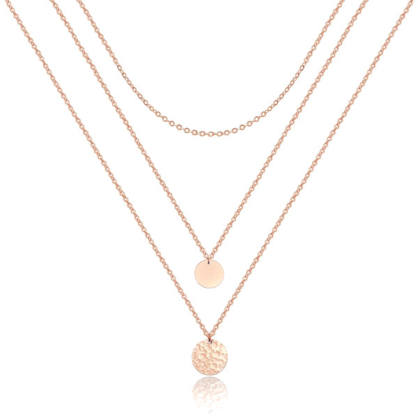 Rose gold layered coin pendant necklace set