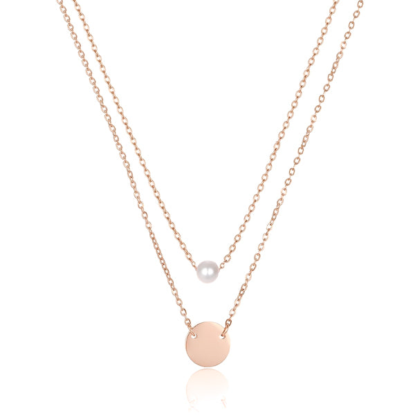 Rose gold layered pearl and coin necklace set