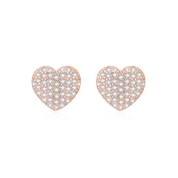 Rose gold pavé crystal heart stud earrings