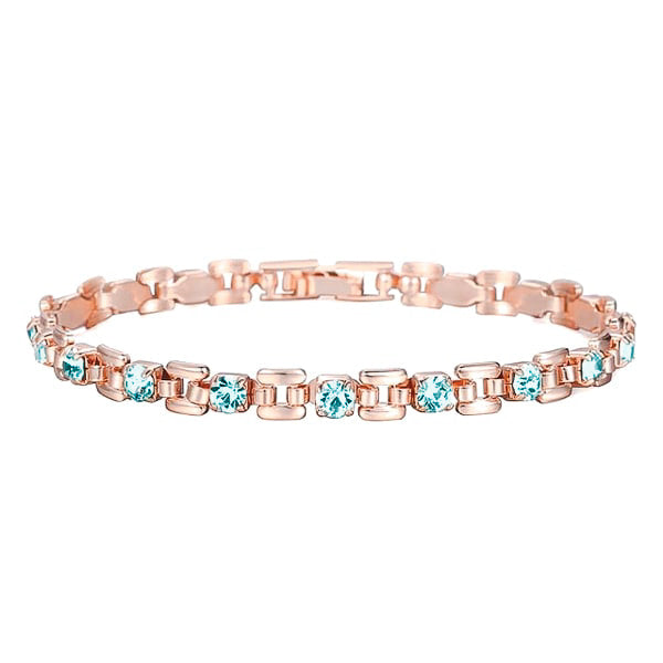 Sea blue crystal bracelet with rose gold square links
