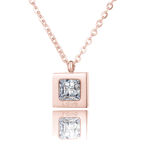 Square rose gold pendant necklace with cubic zirconia stone
