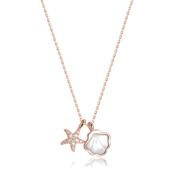 Rose gold starfish and seashell pendant necklace