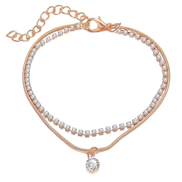 Rose gold two-layer crystal ankle bracelet