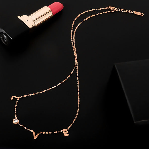 Rose gold LOVE necklace display