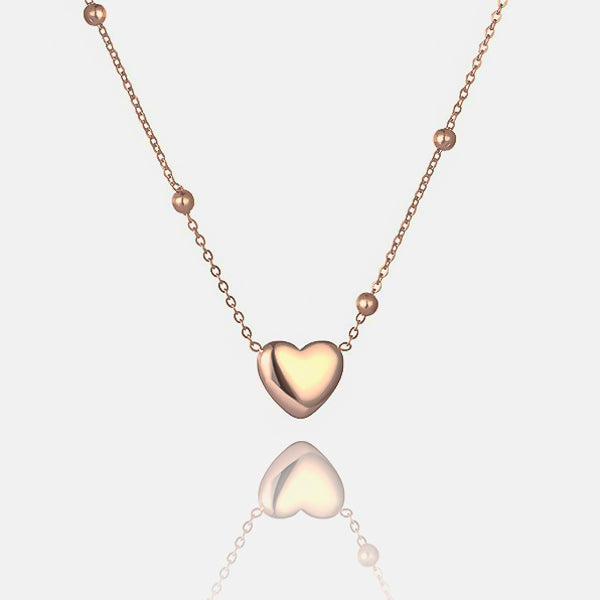 Rose gold beaded heart chain necklace details