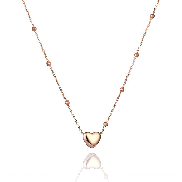 Rose gold beaded heart chain necklace