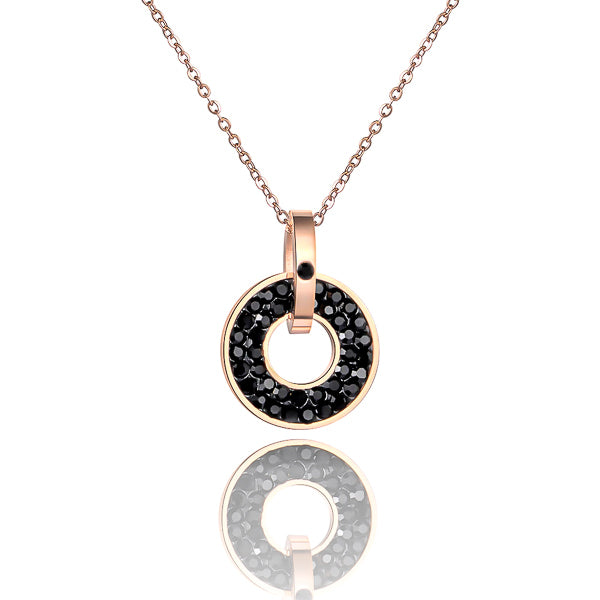 Black crystal ring pendant on a rose gold necklace details