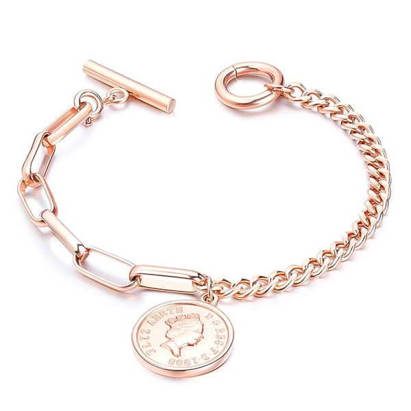 Rose gold coin and dual chain bracelet