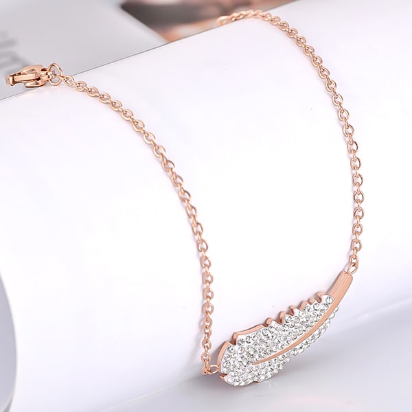 Rose gold crystal feather bracelet close up details