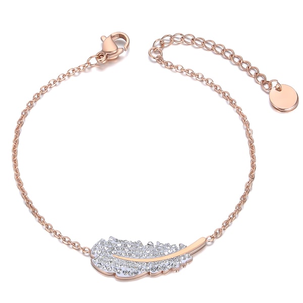 Rose gold crystal feather bracelet