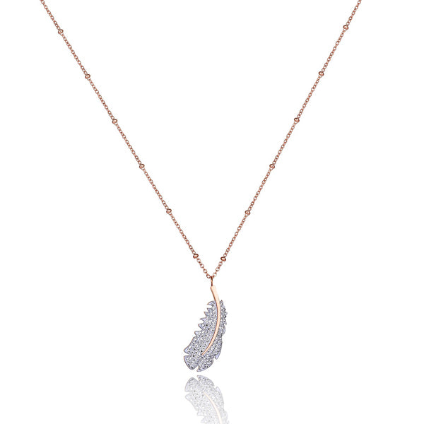 Rose gold crystal feather necklace
