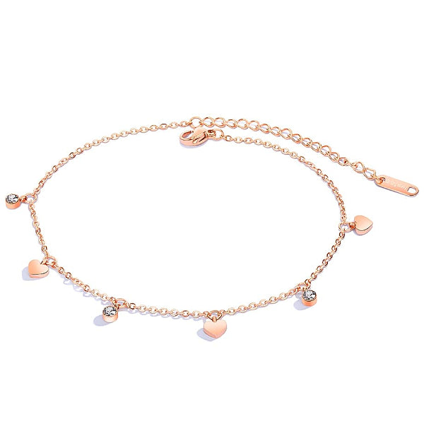 Rose gold love charm anklet with heart and crystal pendants