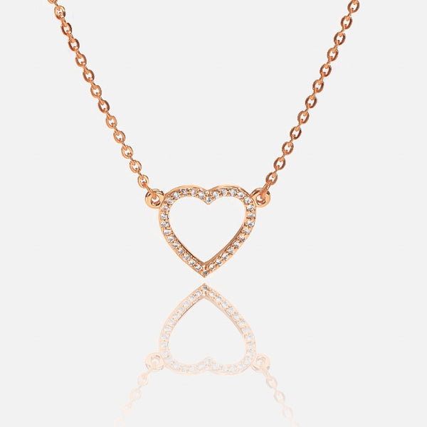 Rose gold crystal open heart necklace details