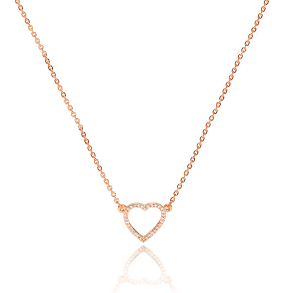 Rose gold crystal open heart necklace