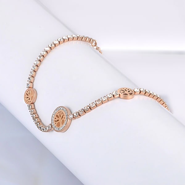 Rose gold crystal tree of life bracelet details