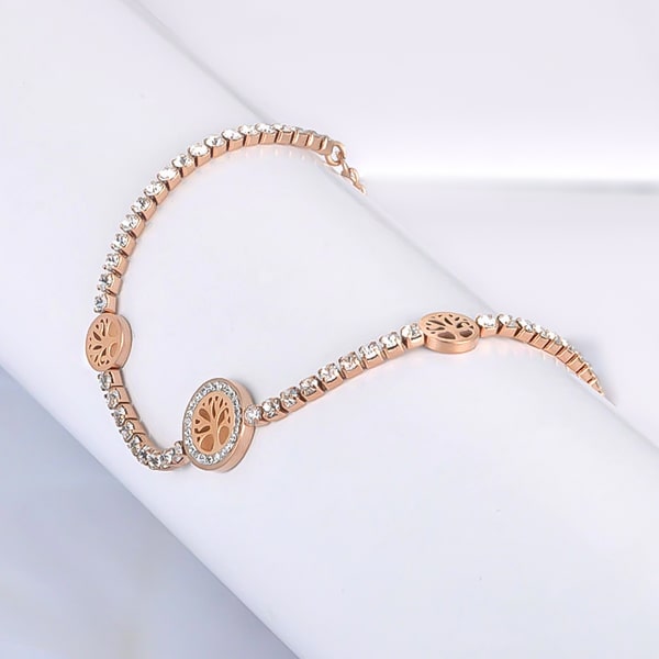 Rose Gold Crystal Tree Of Life Bracelet | Classy Women Collection
