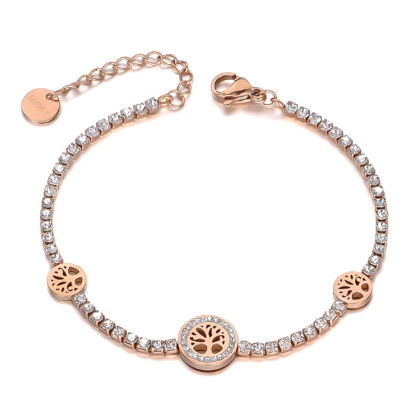 Rose gold crystal tree of life bracelet