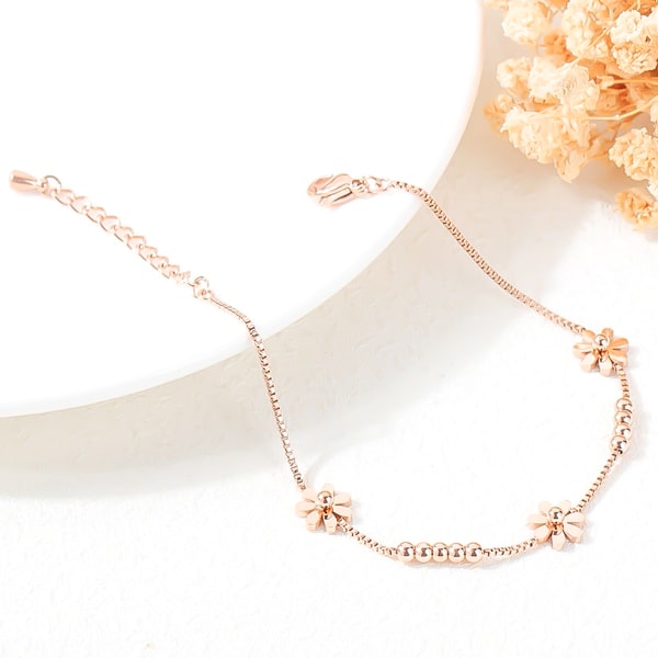 Rose gold daisy flower bracelet close up details
