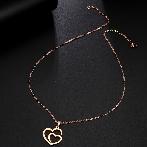 Rose gold double heart pendant necklace display
