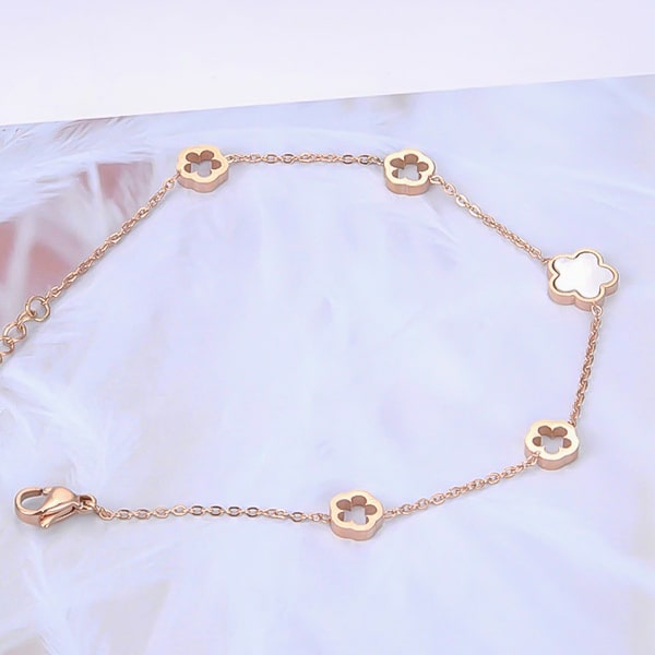 Rose gold flower chain bracelet close up details