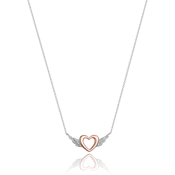 Rose gold heart & silver wings necklace