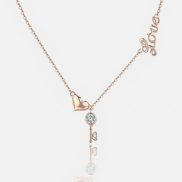 Rose gold key & heart love necklace details