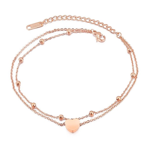 Rose gold layered beads and heart anklet