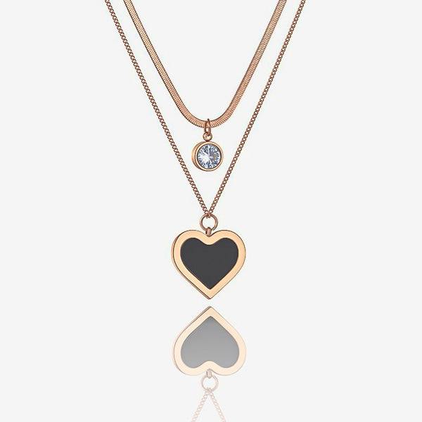 Rose gold layered heart crystal pendant necklace details
