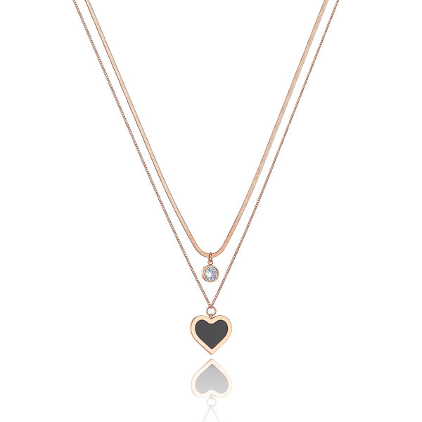 Rose gold layered heart crystal pendant necklace