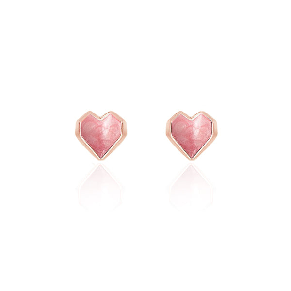 Rose gold pink enamel heart stud earrings