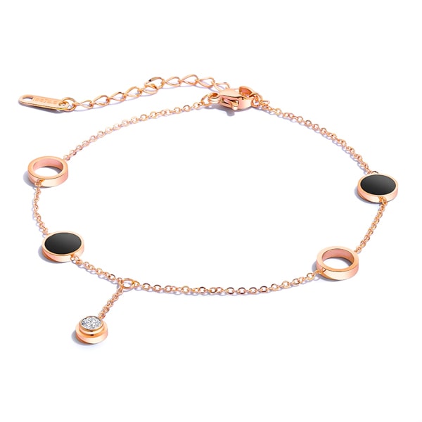Rose gold round crystal charm anklet
