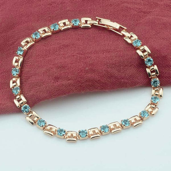 Classy Women Rose Gold Sea Blue Crystal Bracelet