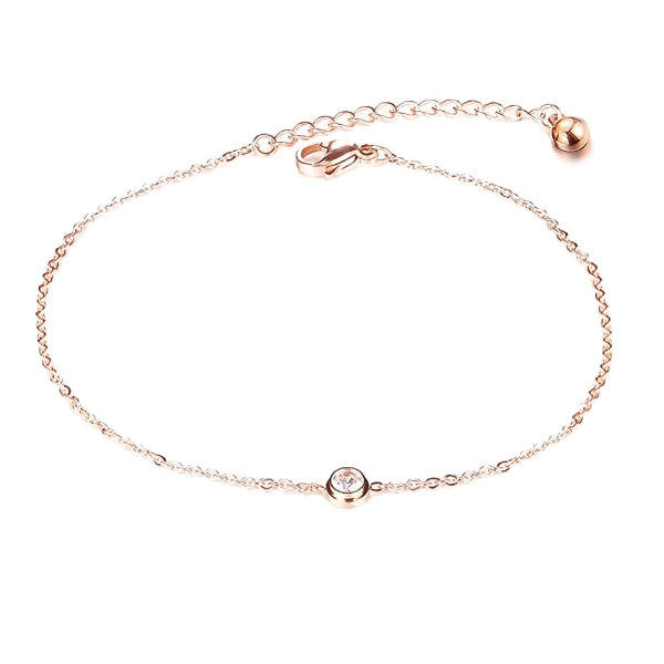 Rose gold simple crystal anklet on a white background