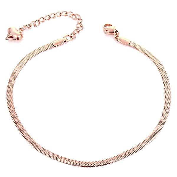 Rose gold snake chain anklet on a white background