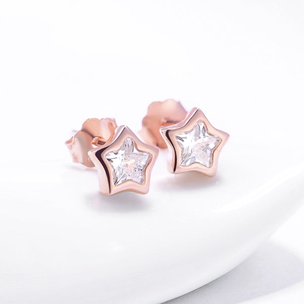Rose gold sparkling mini star stud earrings details