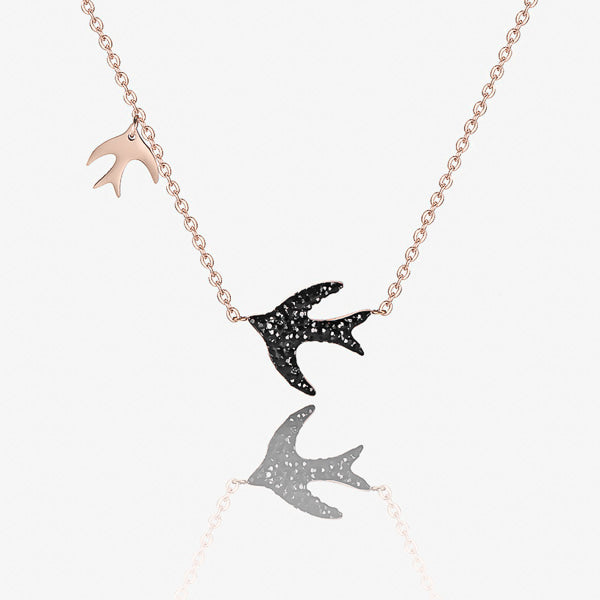 Rose gold swallow necklace details