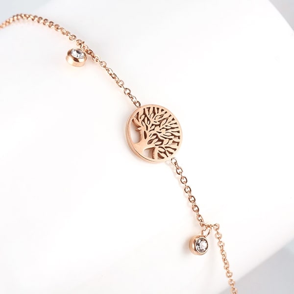 Rose gold tree of life chain bracelet detailed close up