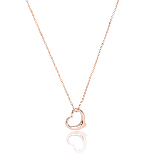 Rose gold wavy open heart pendant necklace